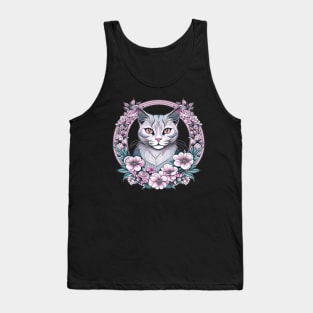 Pink Cat Floral Circle Tank Top